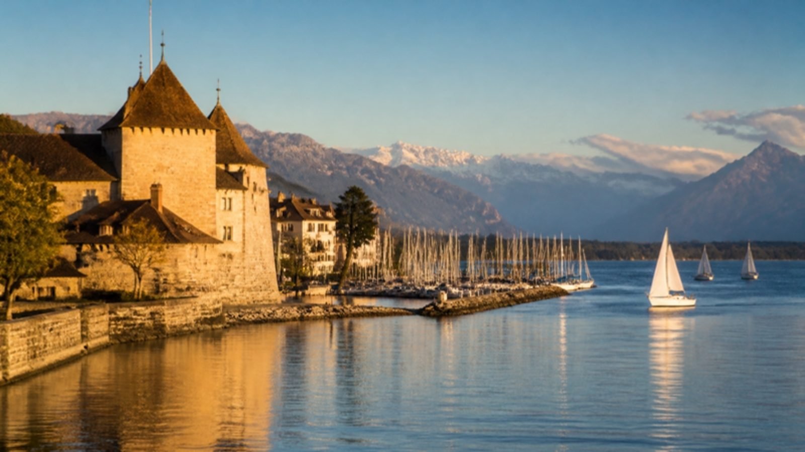 Château et port de Morges au bord du Léman