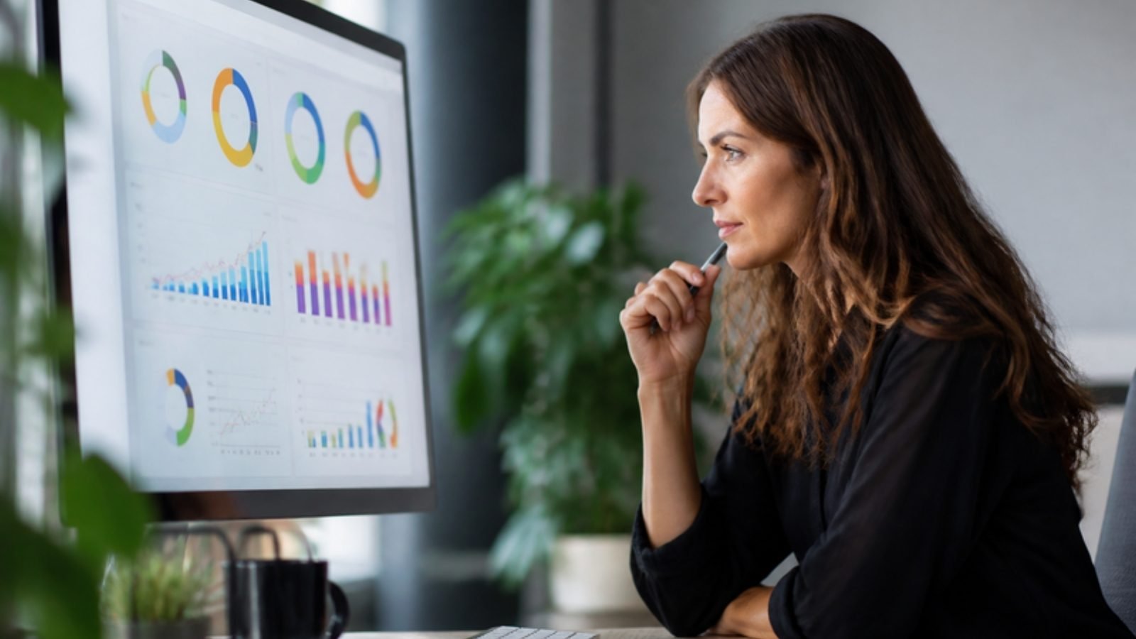 Entrepreneur analysing her website performance