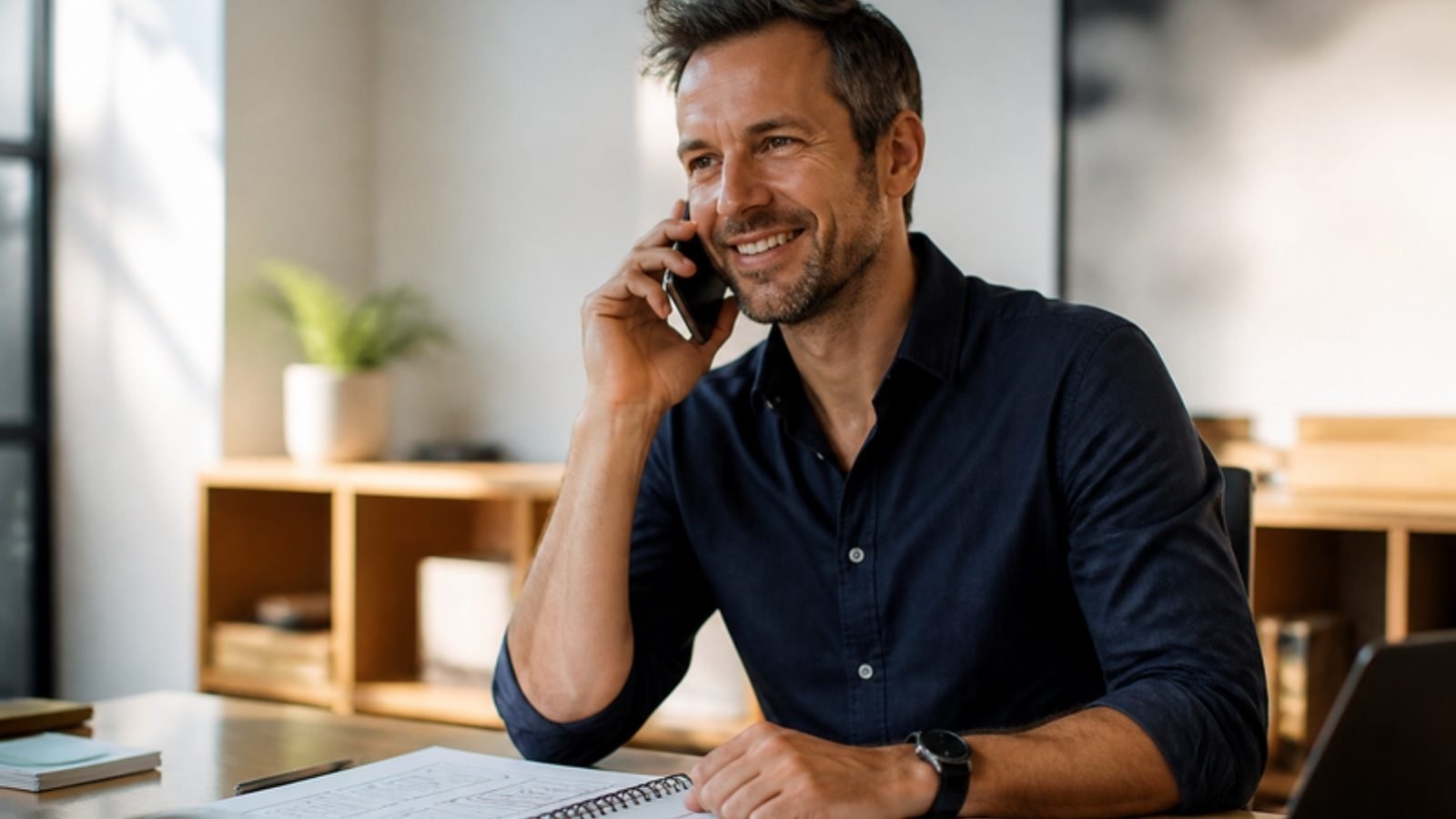 Business owner on the phone about his website
