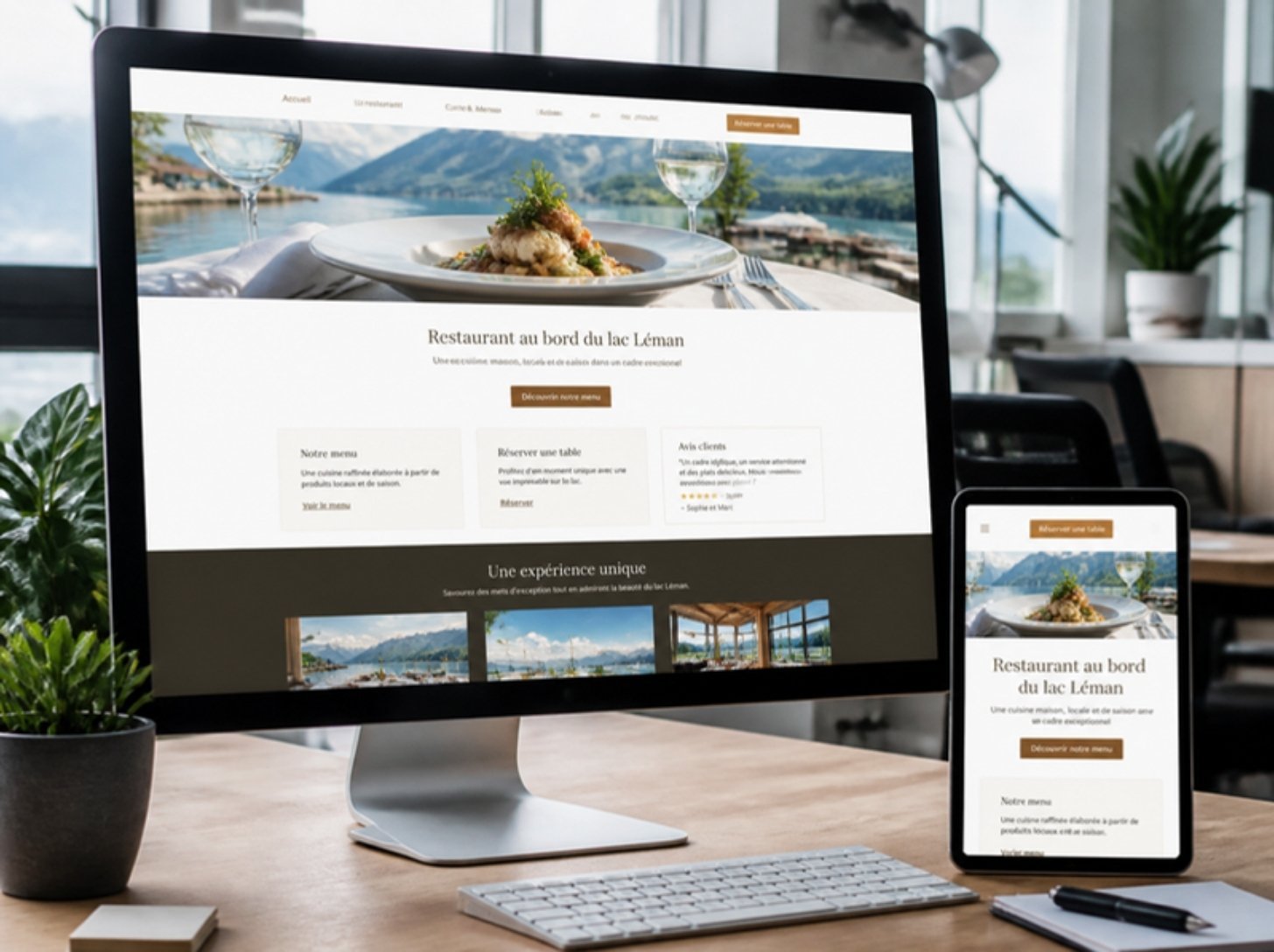 Restaurant-Website auf Bildschirm und Smartphone